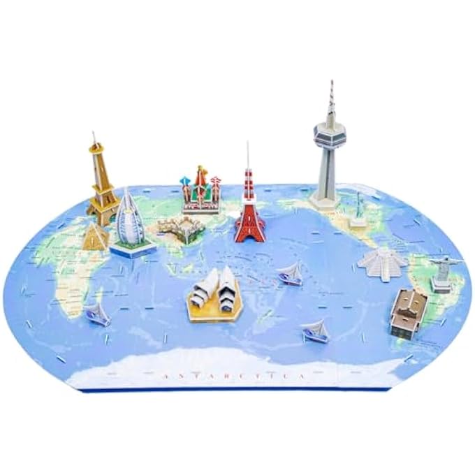 3D PUZZLE GLOBAL LANDMARKS WORLD TRIP MAP GRAND UNIQUE & COLLECTIBLE MODEL ASSEMBLY BUILDING KIT FOR KIDS & ADULTS 136PCS - Image 3